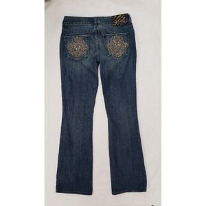 Express Jeans Womens Stella Boot Cut Denim Size 4 Embroidered Pockets Rhinestone